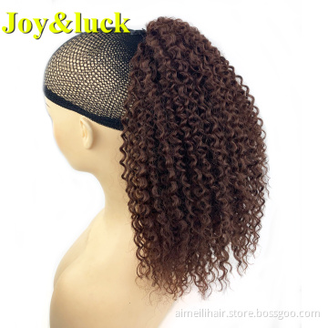 Wholesale Natural Afro Kinky Curly Drawstring Ponytail Wig Hair Extension Short Curl Brown Color Puffy Soft Synthetic Women Wigs
